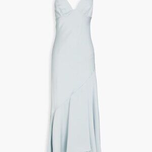 SHONA JOY Wedding Guest Asymmetric Satin Maxi Dress Pale Blue Size 10 NWT!